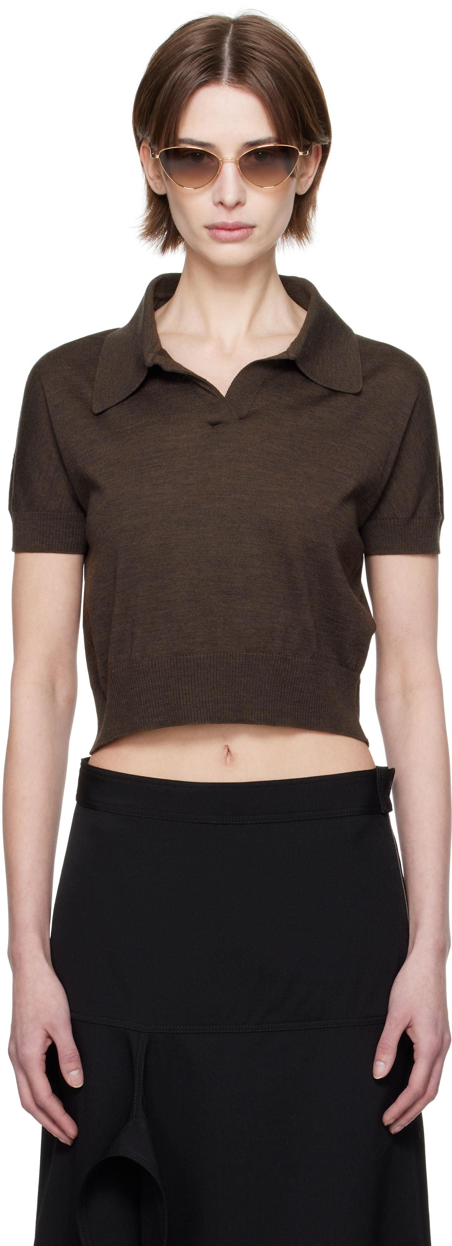 Polo skjorte Khaite Khaite Morgane Cropped Knit Polo Brun | 9747511, 0