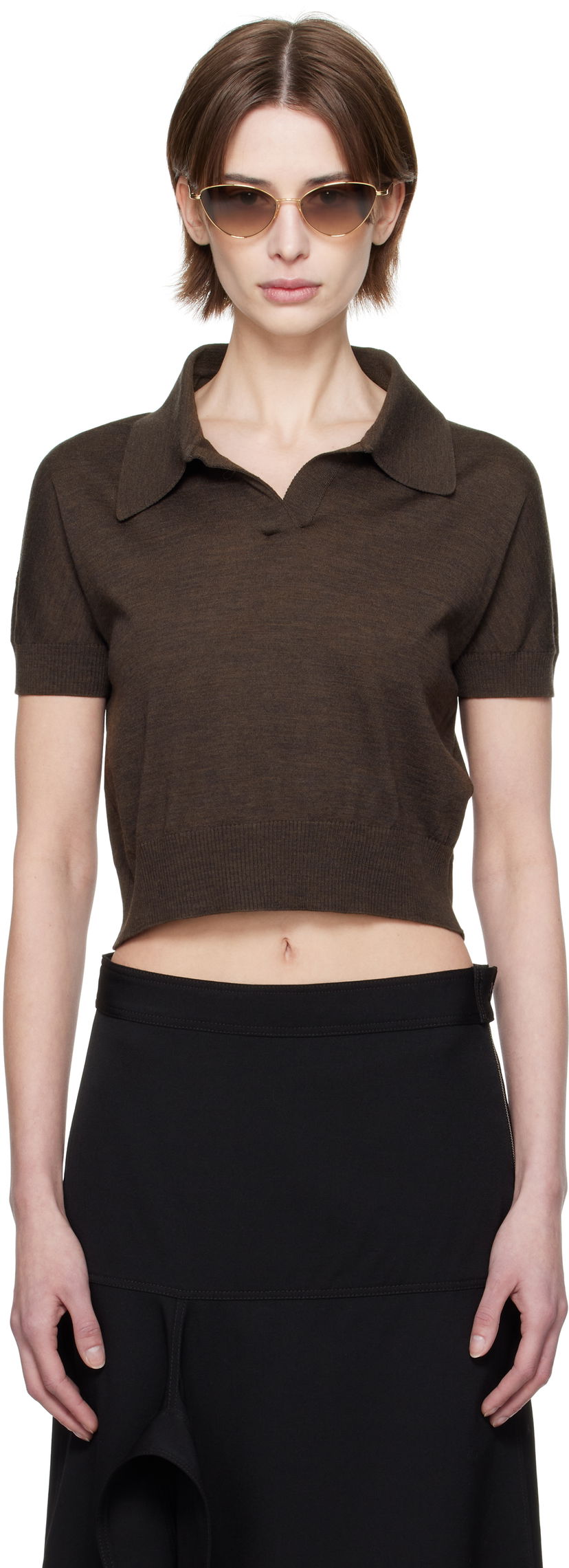 Polo skjorte Khaite Khaite Morgane Cropped Knit Polo Brun | 9747511
