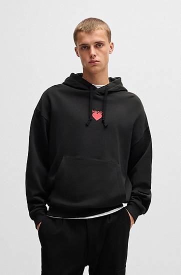 Sweatshirt BOSS Terry Hoodie with Slogan and Heart Graphics Sort | 50530577, 1