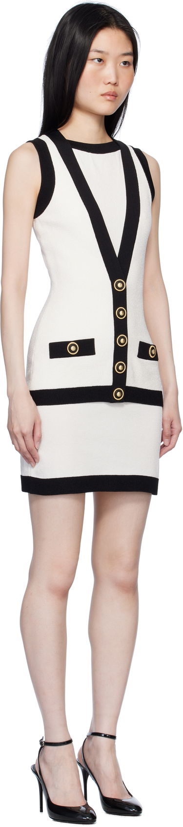 Kjole Balmain Two-Tone Waistcoat Mini Dress Hvid | EF1R5086KH88, 1