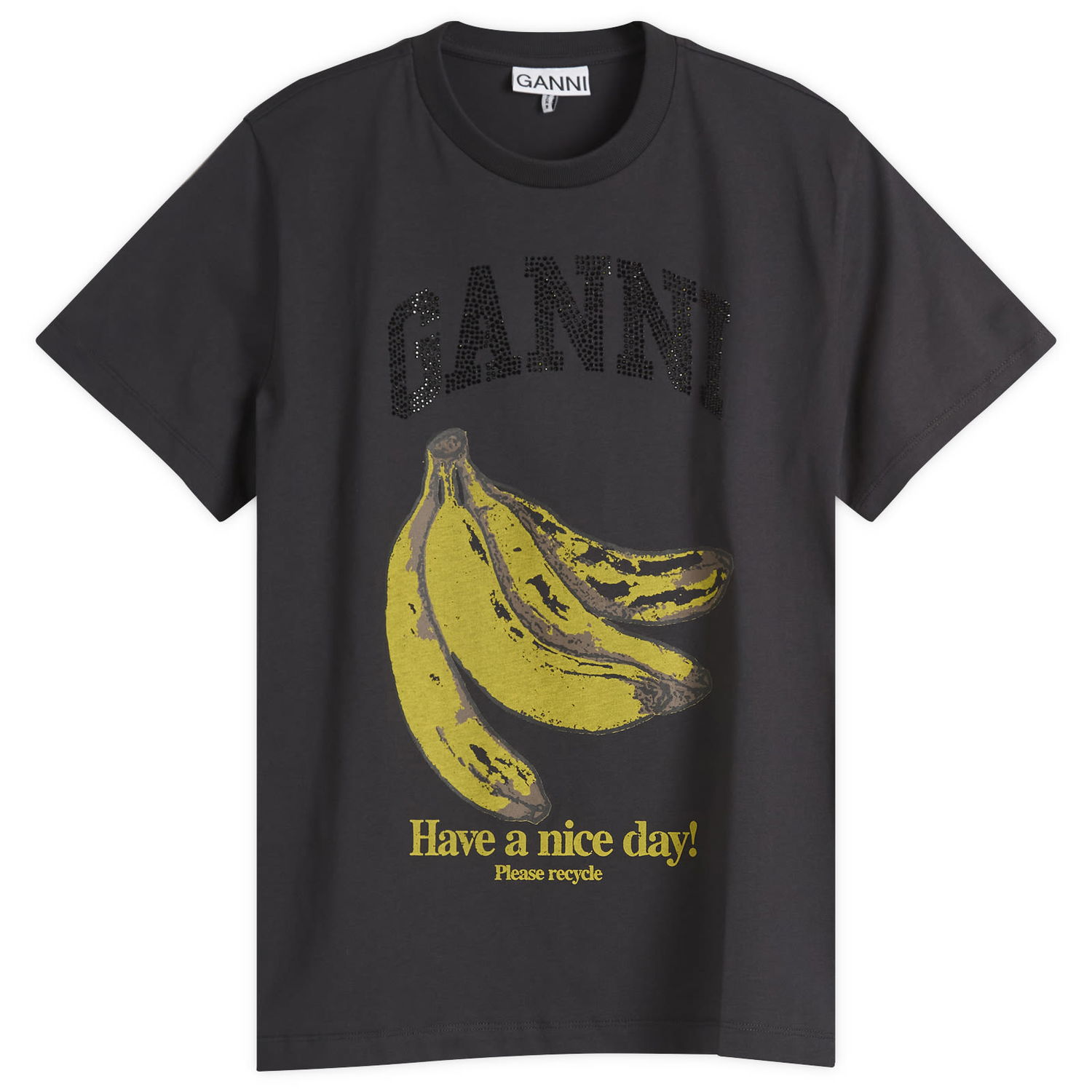 T-shirt GANNI GANNI Banana Print T-Shirt with Rhinestones Sort | T4238-252, 1
