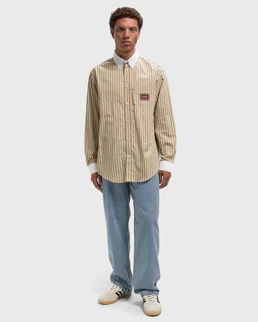 Skjorte Drôle de Monsieur Pinstripe Shirt with Contrast Collar and Cuffs Beige | I-SH240-CO232-BG, 2
