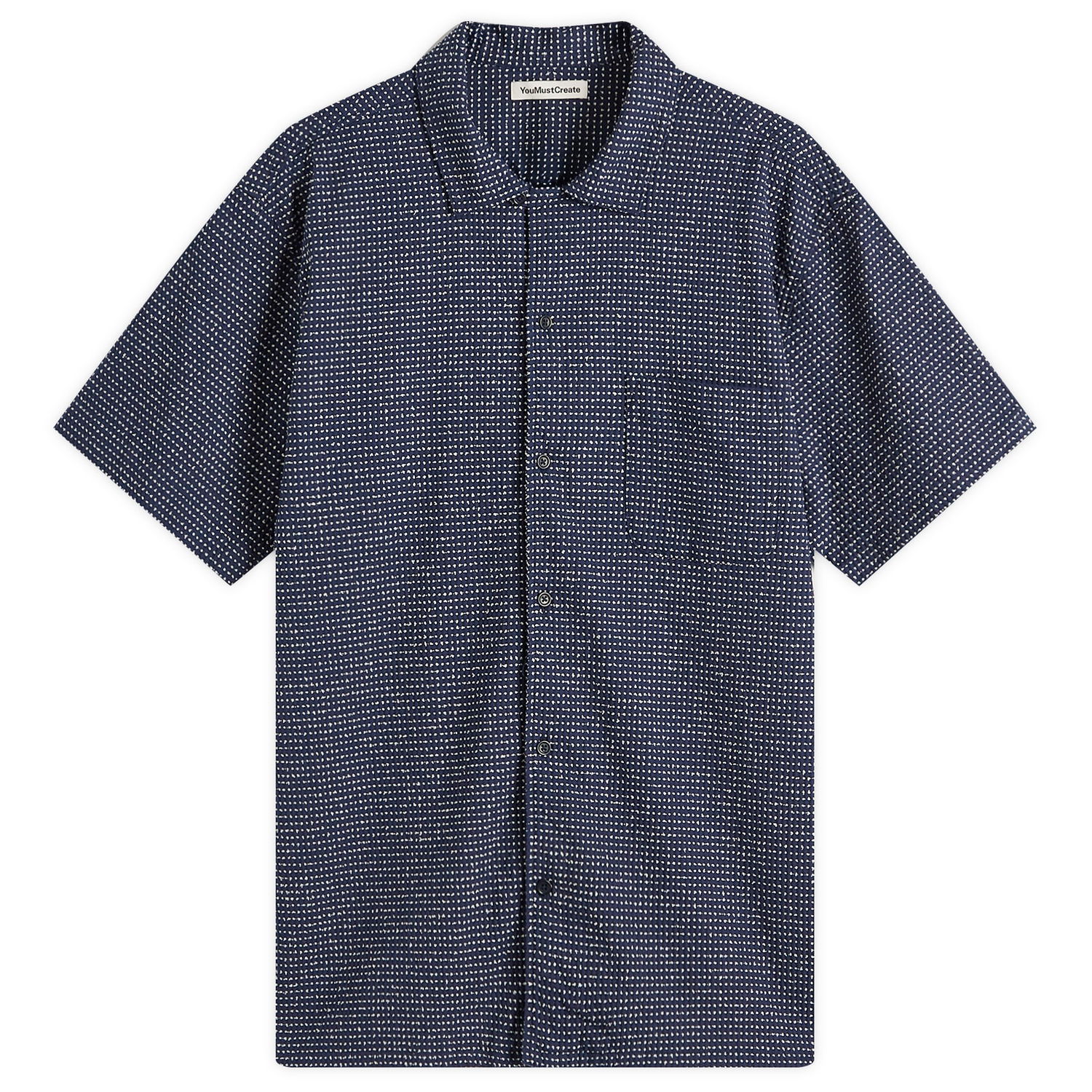 Skjorte YMC YMC Rib Stitch Malick Vacation Shirt, Size Large Mørkeblå | P2YAW-40, 0