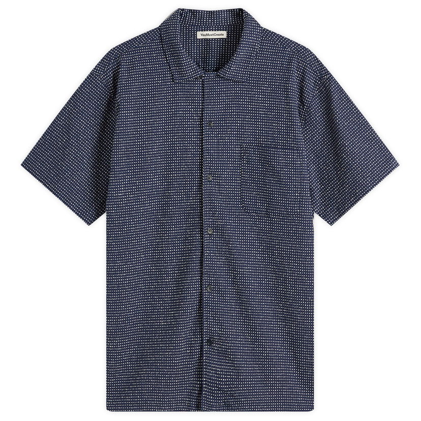 Skjorte YMC YMC Rib Stitch Malick Vacation Shirt, Size Large Mørkeblå | P2YAW-40
