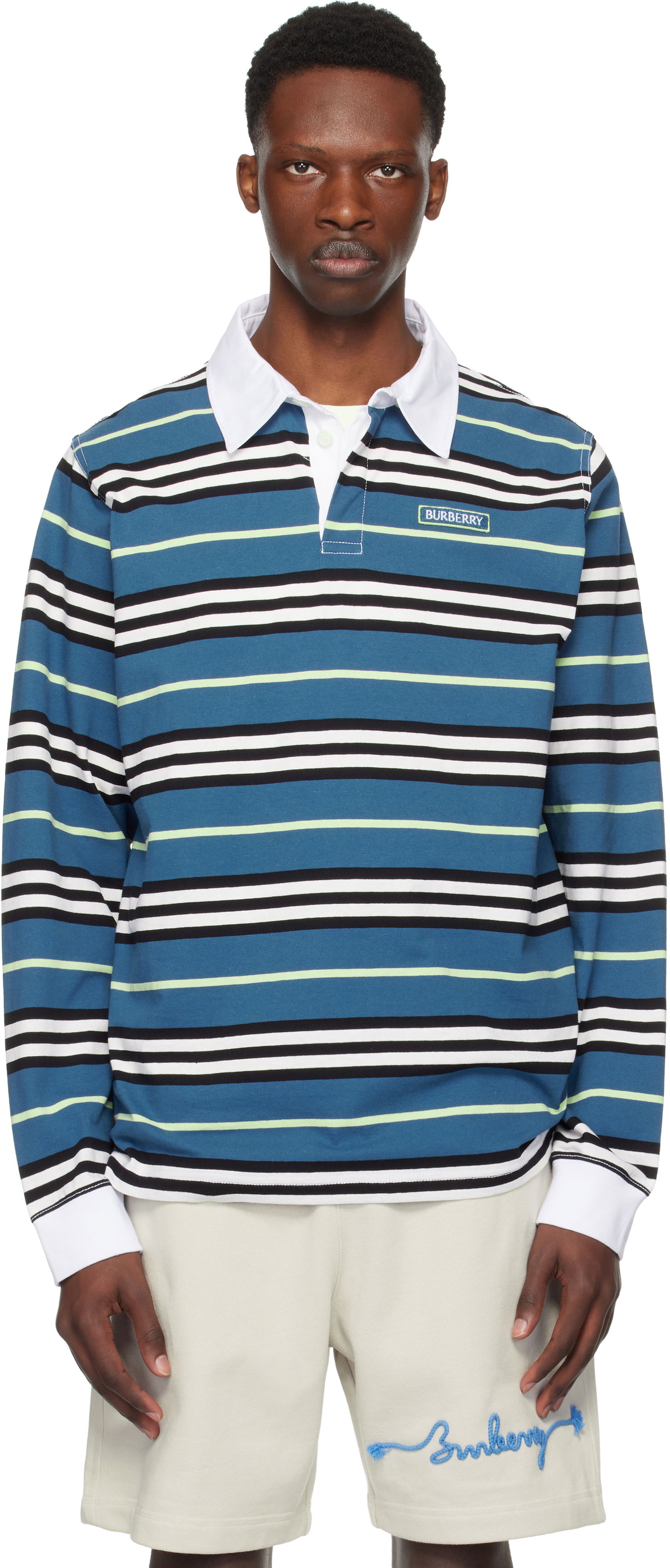 Polo skjorte Burberry Burberry Long-Sleeve Striped Polo Blå | 8106236, 0