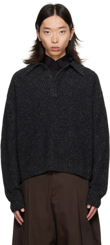 Sweater sage NATION SAGE NATION Knit Polo Sweater Sort | S098 POLO WOOL SPECKLED CHARCO, 0