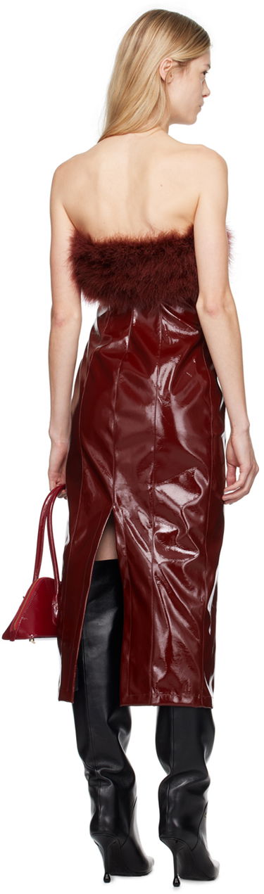 Kjole Blumarine Feather Trim Faux-Leather Midi Dress Bourgogne | A422A481A, 2