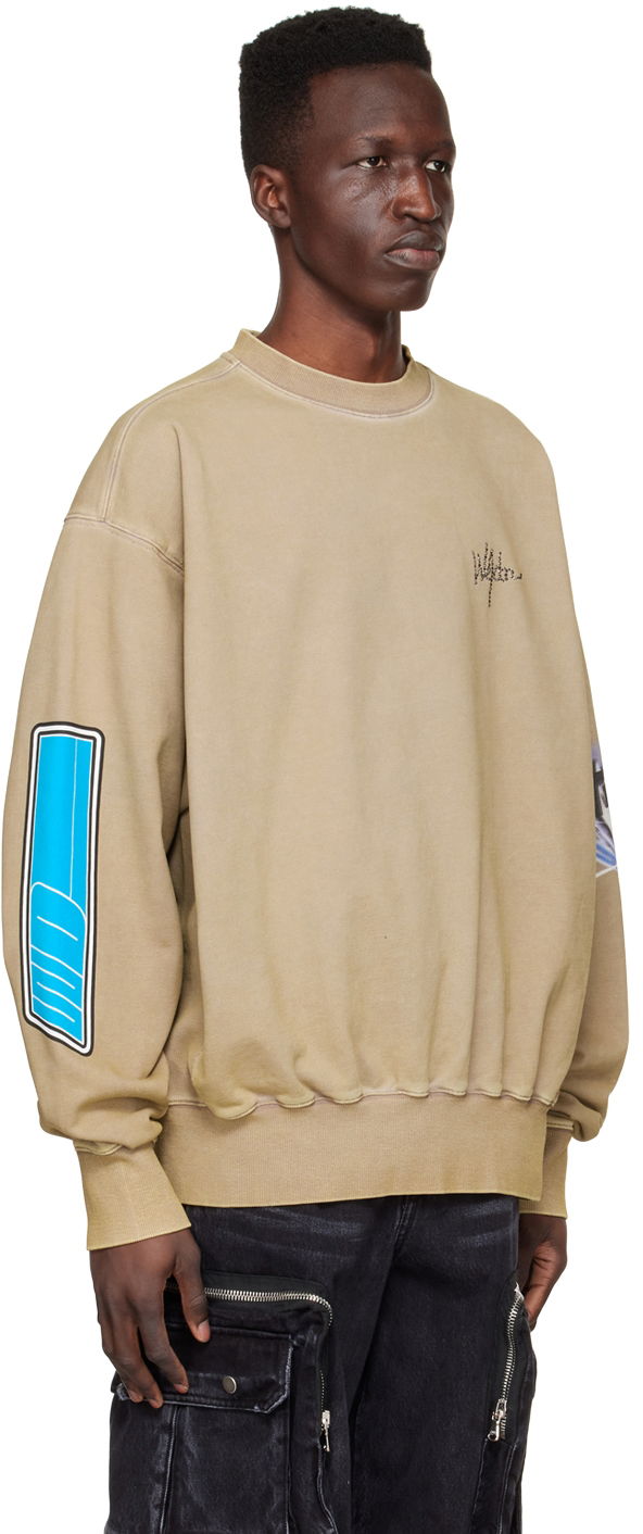 Sweater We11done We11done Graphic Print Cotton Sweatshirt Beige | WD-TS1-22-667-U-KK, 1