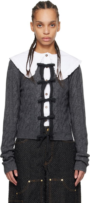 Sweater GANNI Ganni Cashmere Blend Tie Front Cardigan Grå | K2413, 0