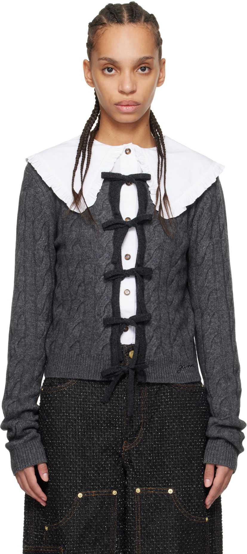 Sweater GANNI Ganni Cashmere Blend Tie Front Cardigan Grå | K2413