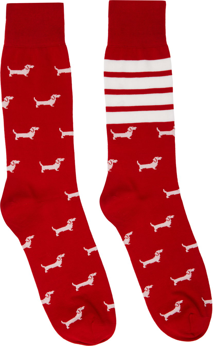 Sokker Thom Browne Thom Browne Hector Mid Calf Socks with 4-Bar Rød | MAS200A-Y3012