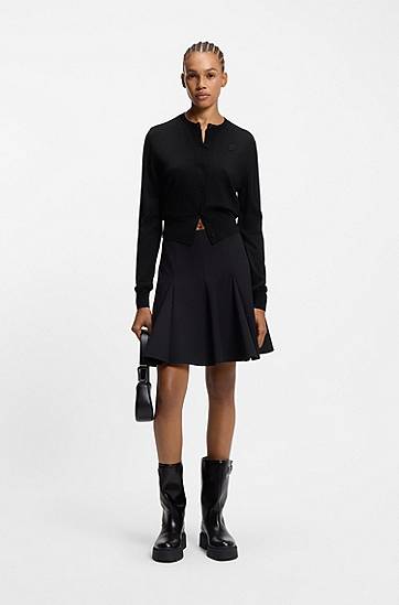 Sweater BOSS Crew-neck merino wool cardigan with stacked logo Sort | 50550984, 1
