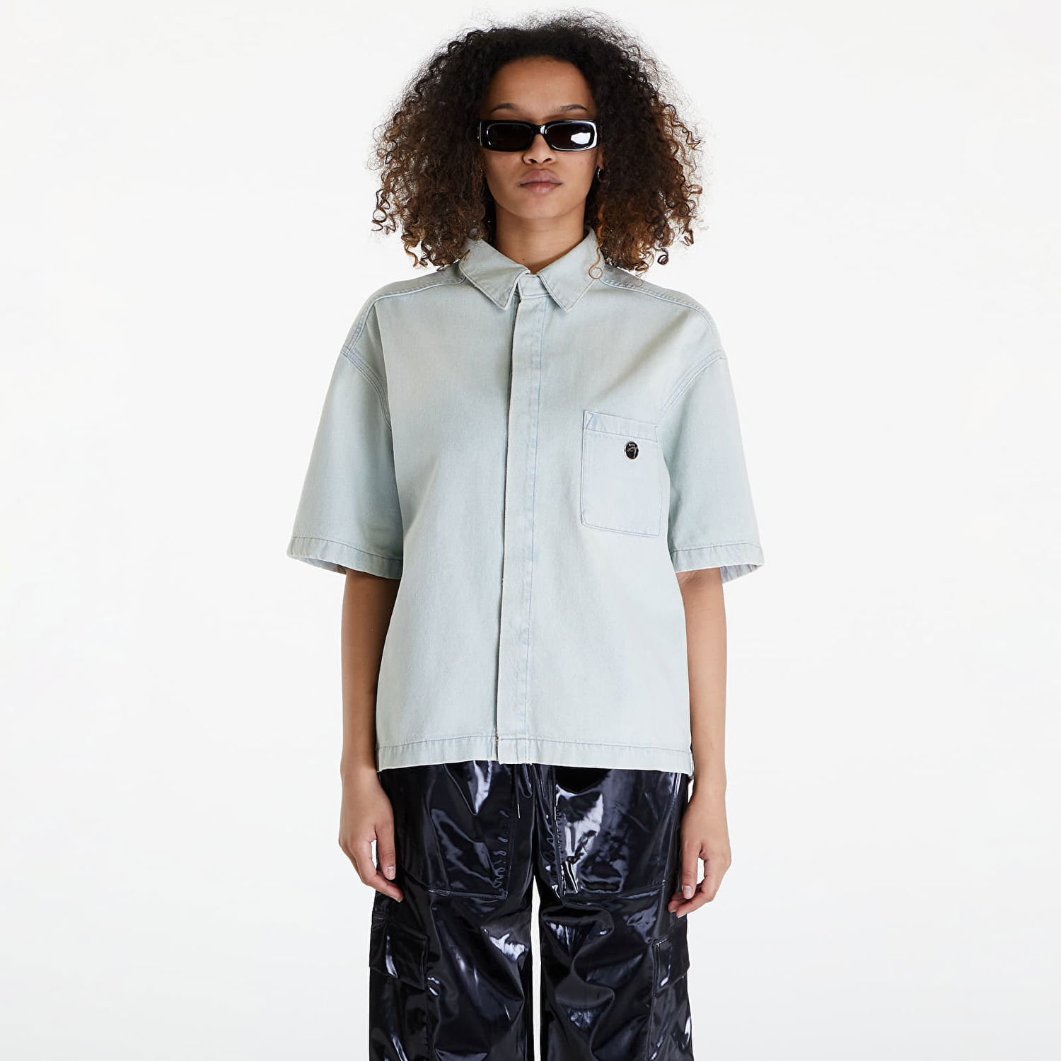 Skjorte Ambush Boxy Fit Denim Shirt UNISEX Light Blue Blå | BMYD001S24DEN0024200, 0