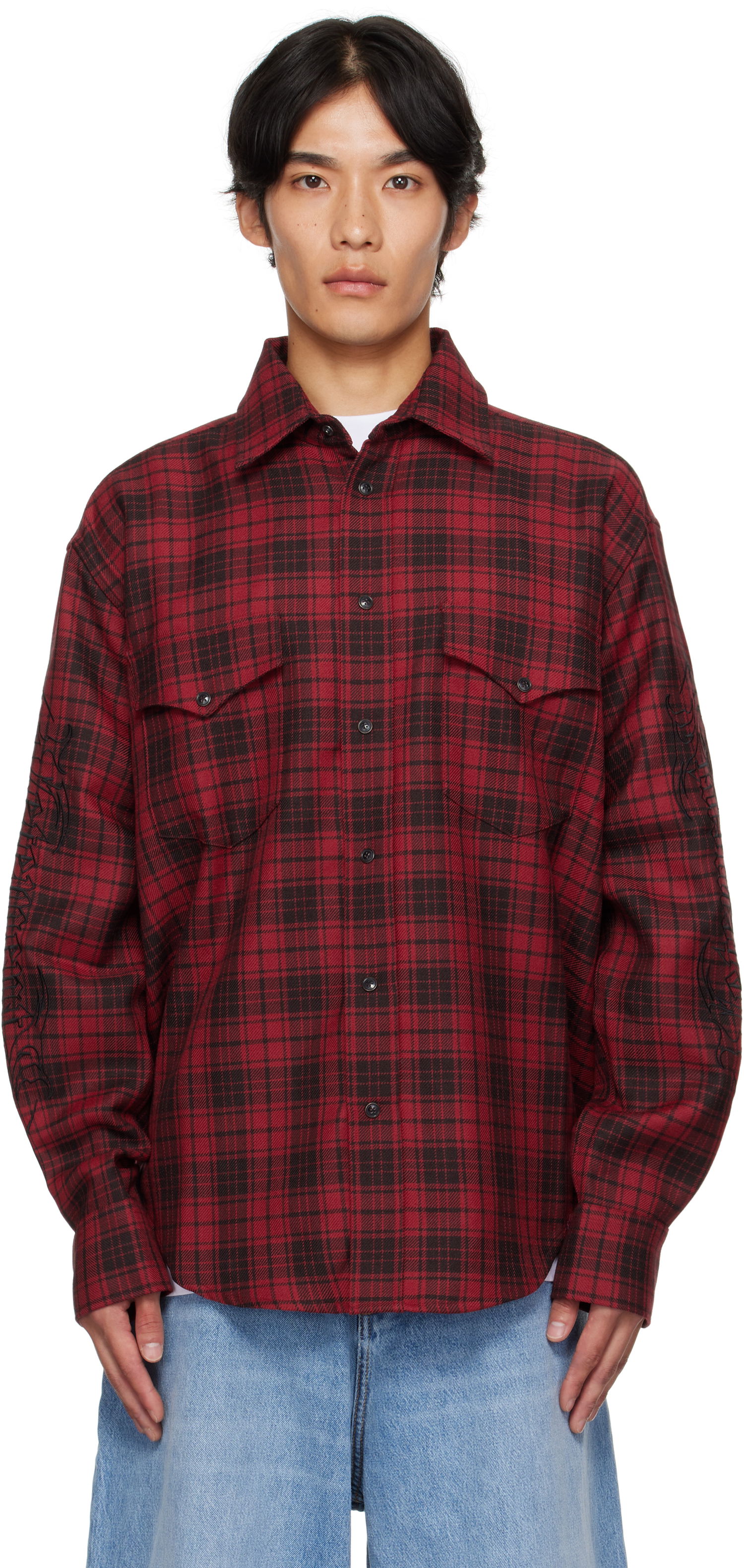 Skjorte VETEMENTS Vetements Plaid Embroidered Shirt Rød | UH76SH900BR, 0