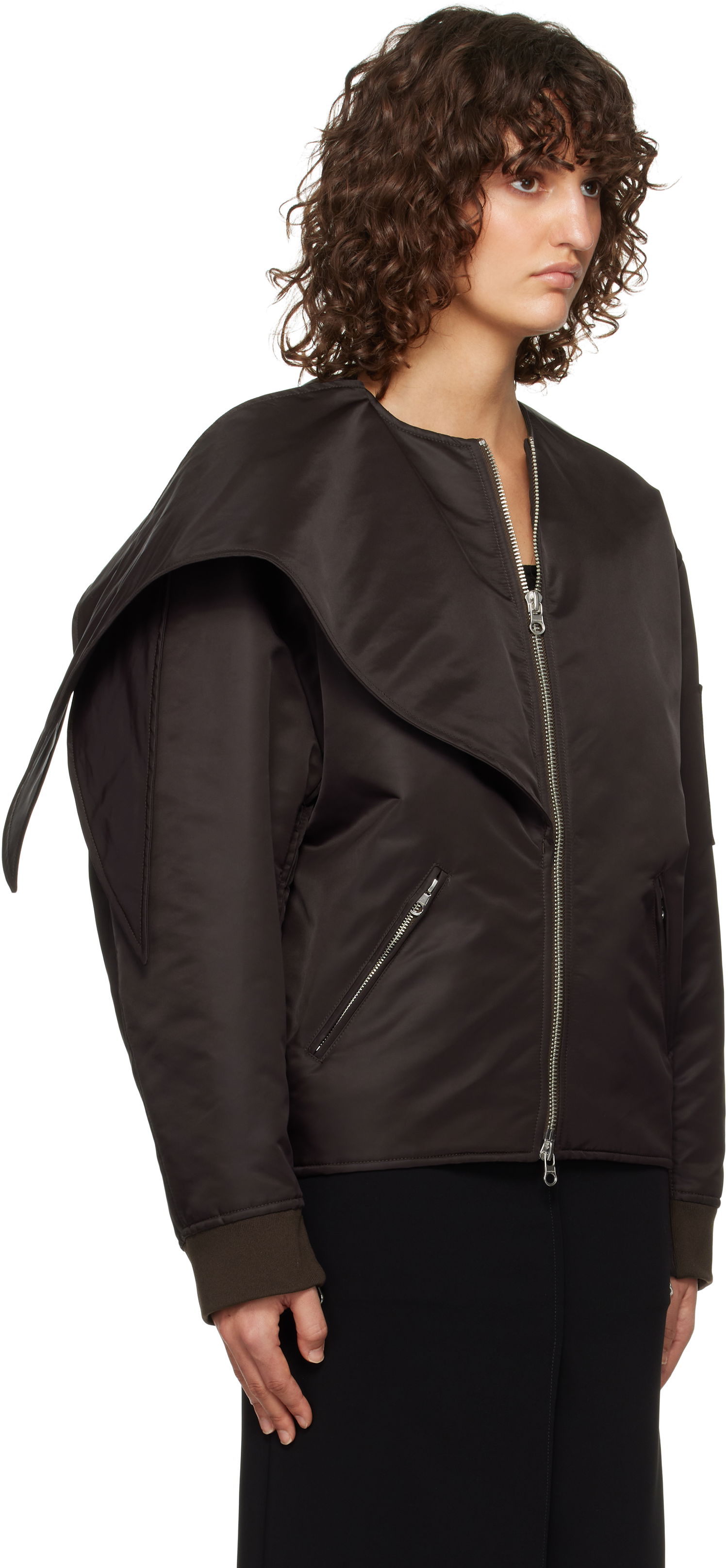 Bomberjakke Courrèges Courrèges Bow Collar Bomber Jacket Sort | 424CBL218NY0020, 1
