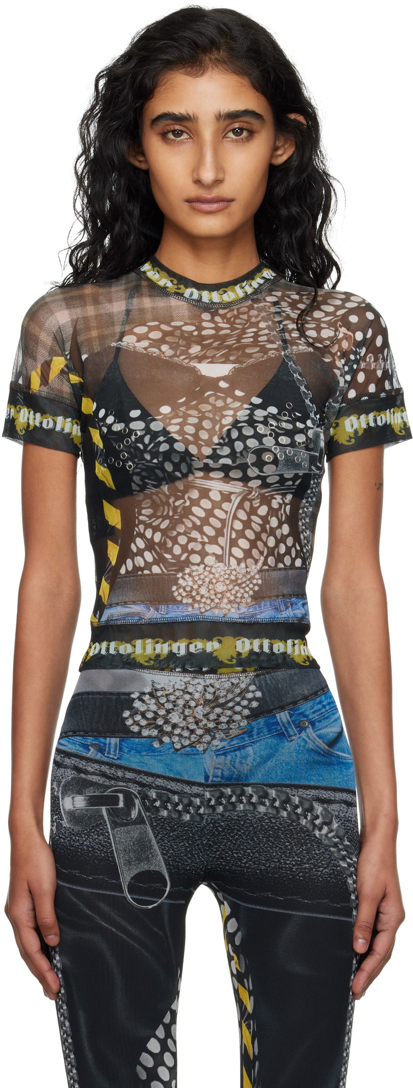 T-shirt Ottolinger Ottolinger Mesh Print T-Shirt Sort | 101-100401-04