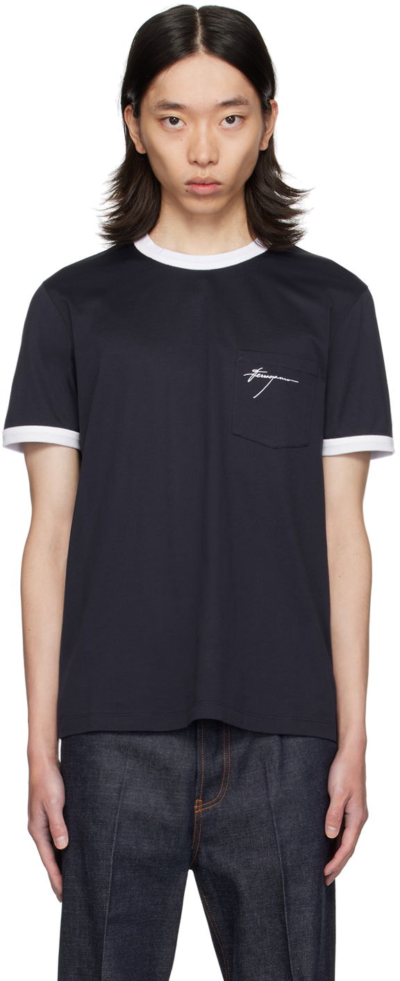 T-shirt FERRAGAMO Signature Logo Pocket T-Shirt Sort | 776385
