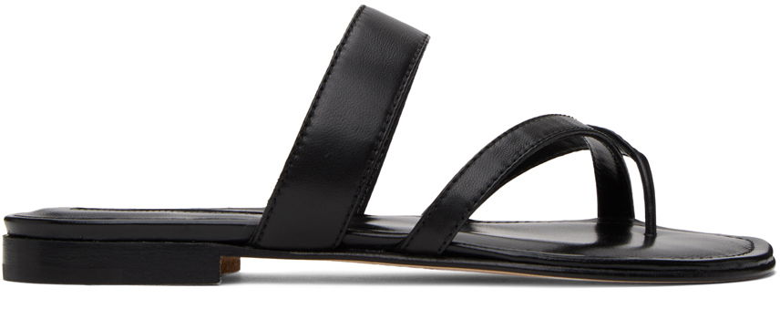 Tilbehør Manolo Blahnik Manolo Blahnik Susa Leather Toe-Ring Sandals Sort | 418-0317, 0
