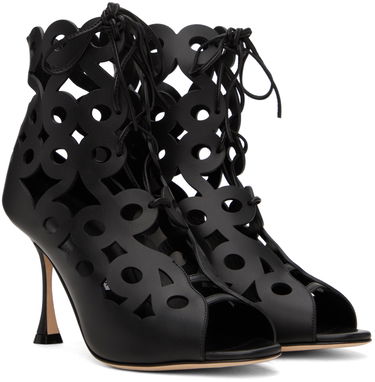 Tøj Manolo Blahnik Manolo Blahnik Taralo Cutout Leather Lace-Up Boots Sort | 223-1415, 3