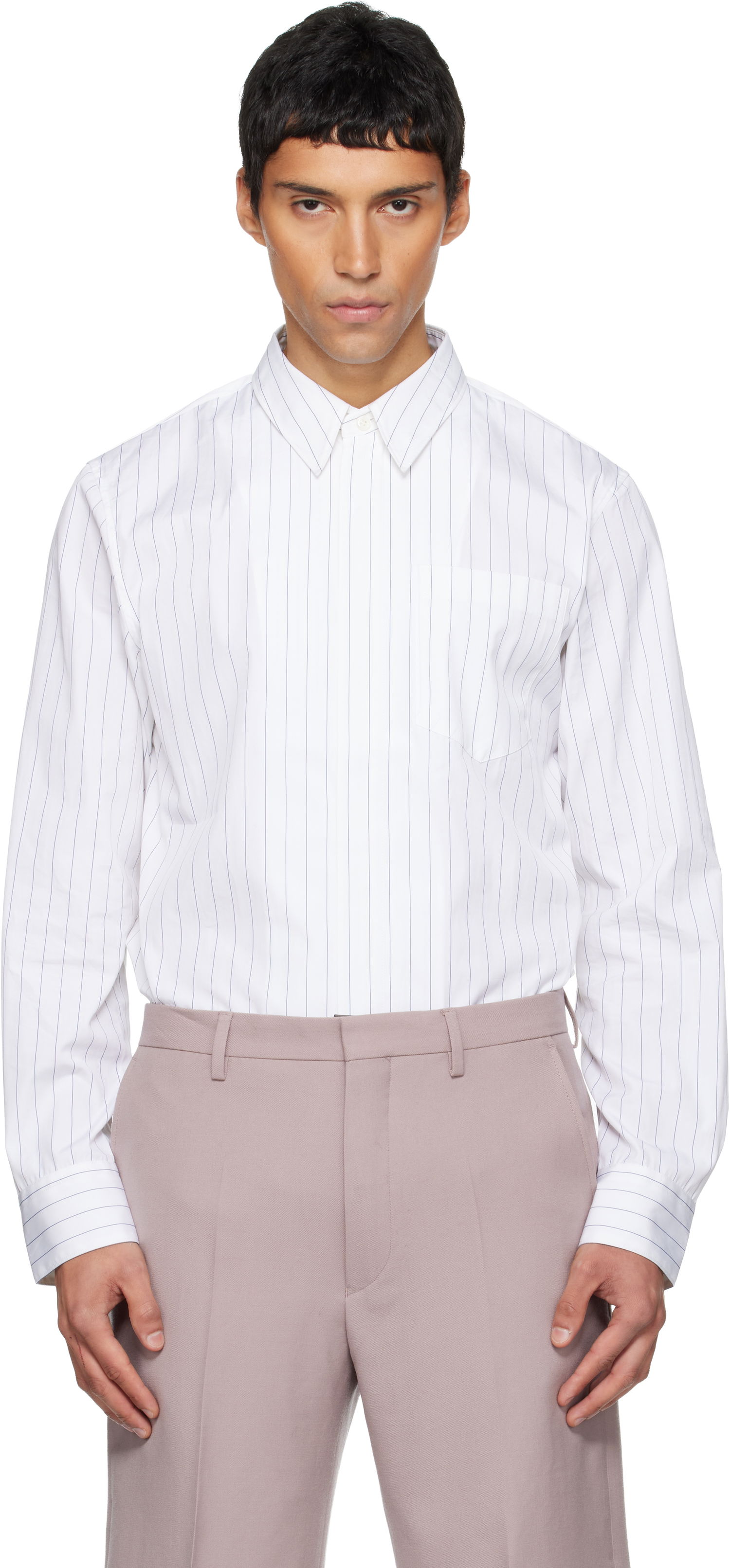 Skjorte Dries Van Noten Dries Van Noten Cotton Pinstripe Button-Front Shirt Hvid | 252-020708-2021, 0