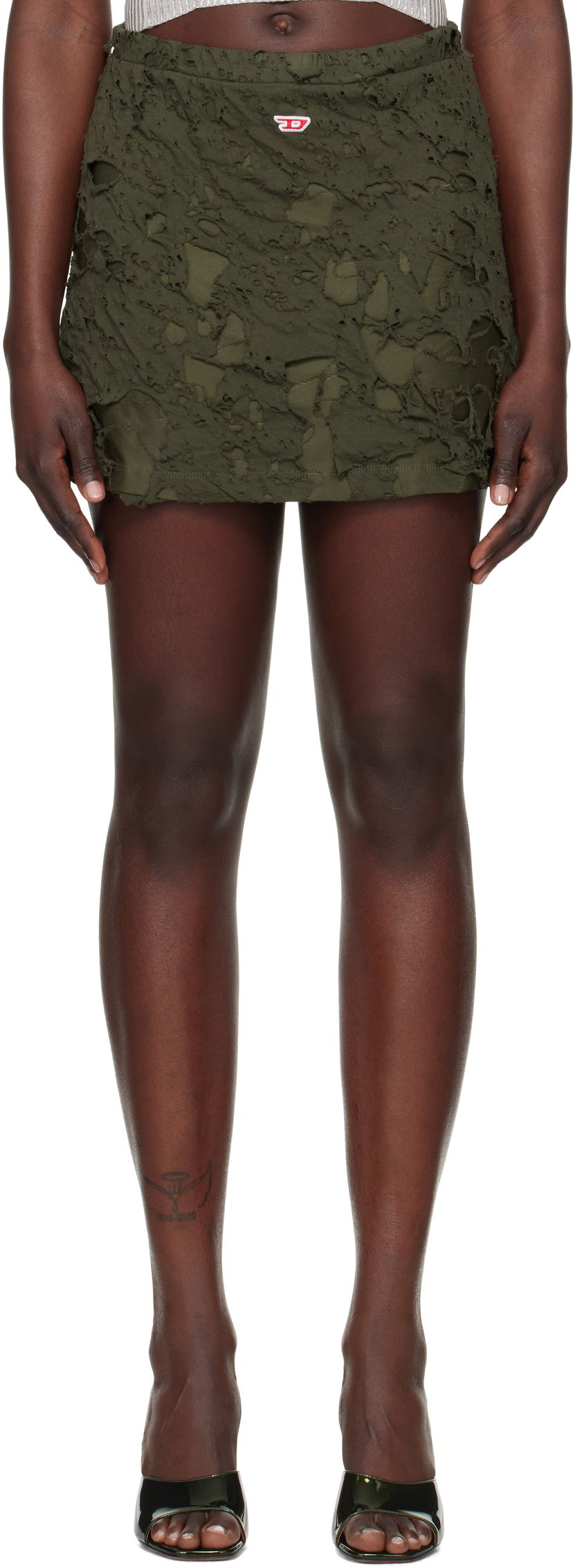 Nederdel Diesel Distressed Miniskirt Grøn | A15243 0JHAN