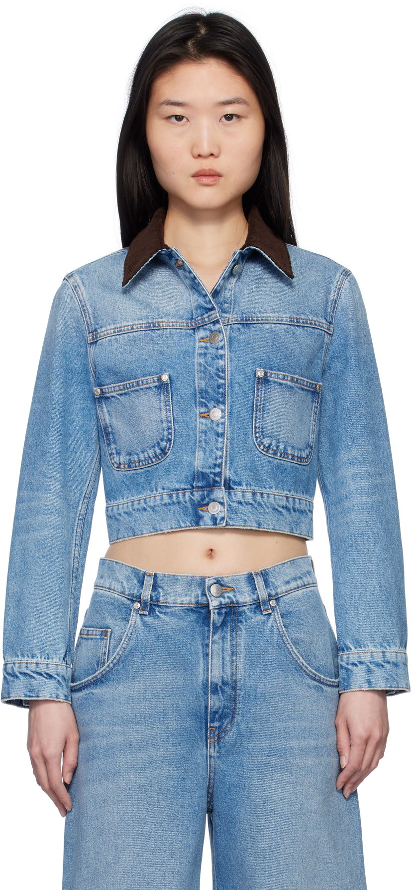 Jakke Stella McCartney Stella McCartney Vintage Wash Cropped Denim Jacket Blå | 6D03543SQH05