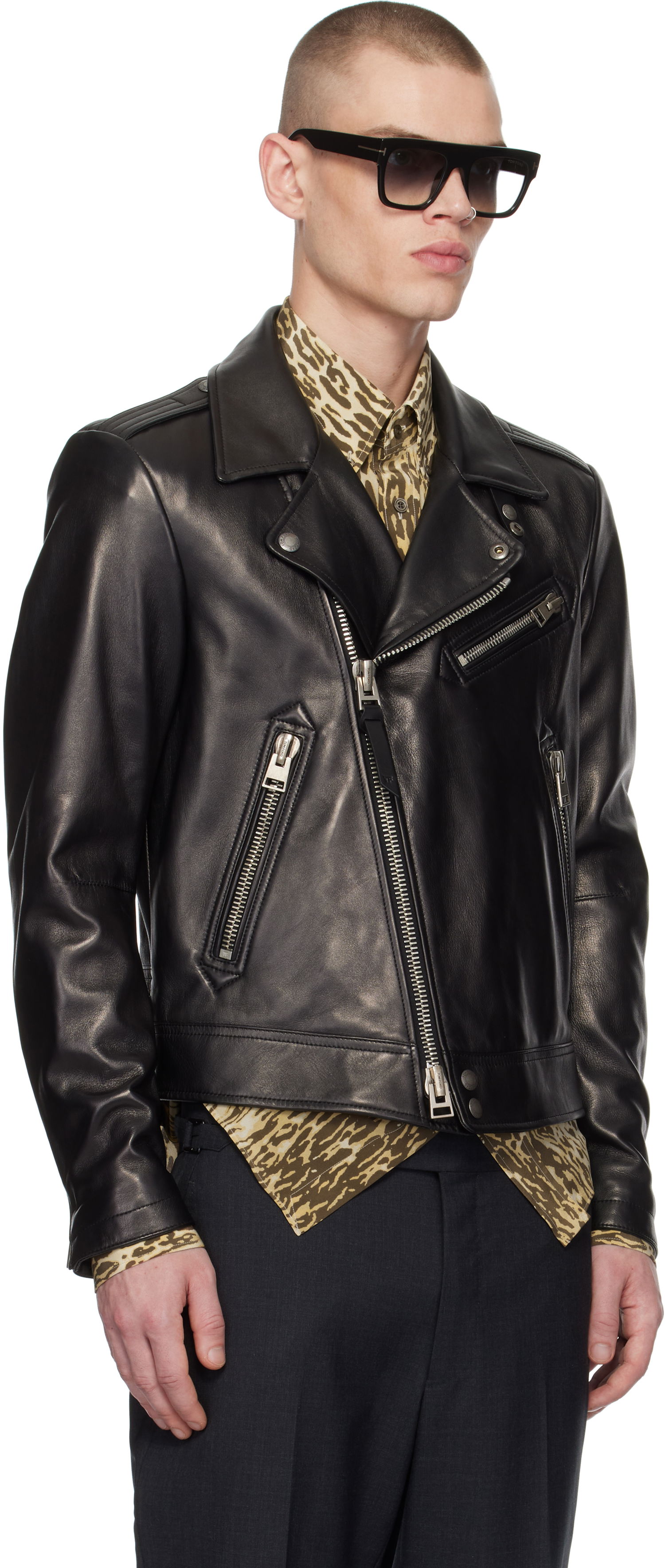 Jakke Tom Ford Asymmetric Leather Jacket Sort | LXR004-LMN014S24, 1
