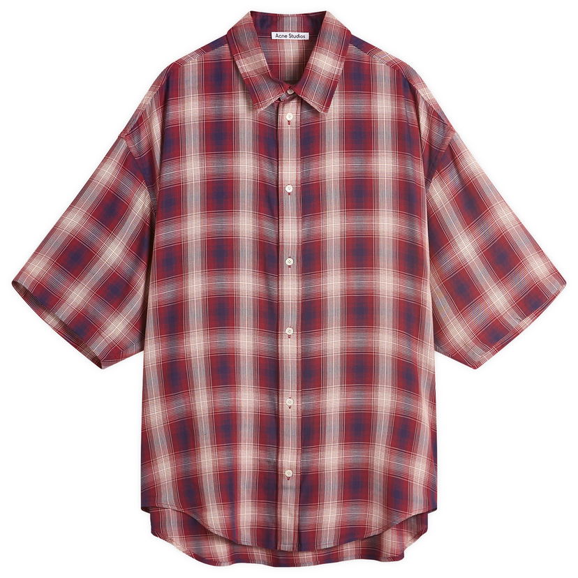 Skjorte Acne Studios Short Sleeve Plaid Check Shirt, Size Large Rød | CB0116-ALU