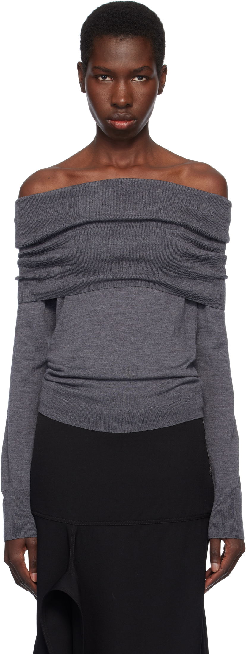 Sweater Stella McCartney Stella McCartney Off-The-Shoulder Light Wool Sweater Grå | 6K10403S2598