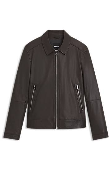 Jakke BOSS Regular-Fit Leather Jacket with Zip Closure Brun | 50543214
