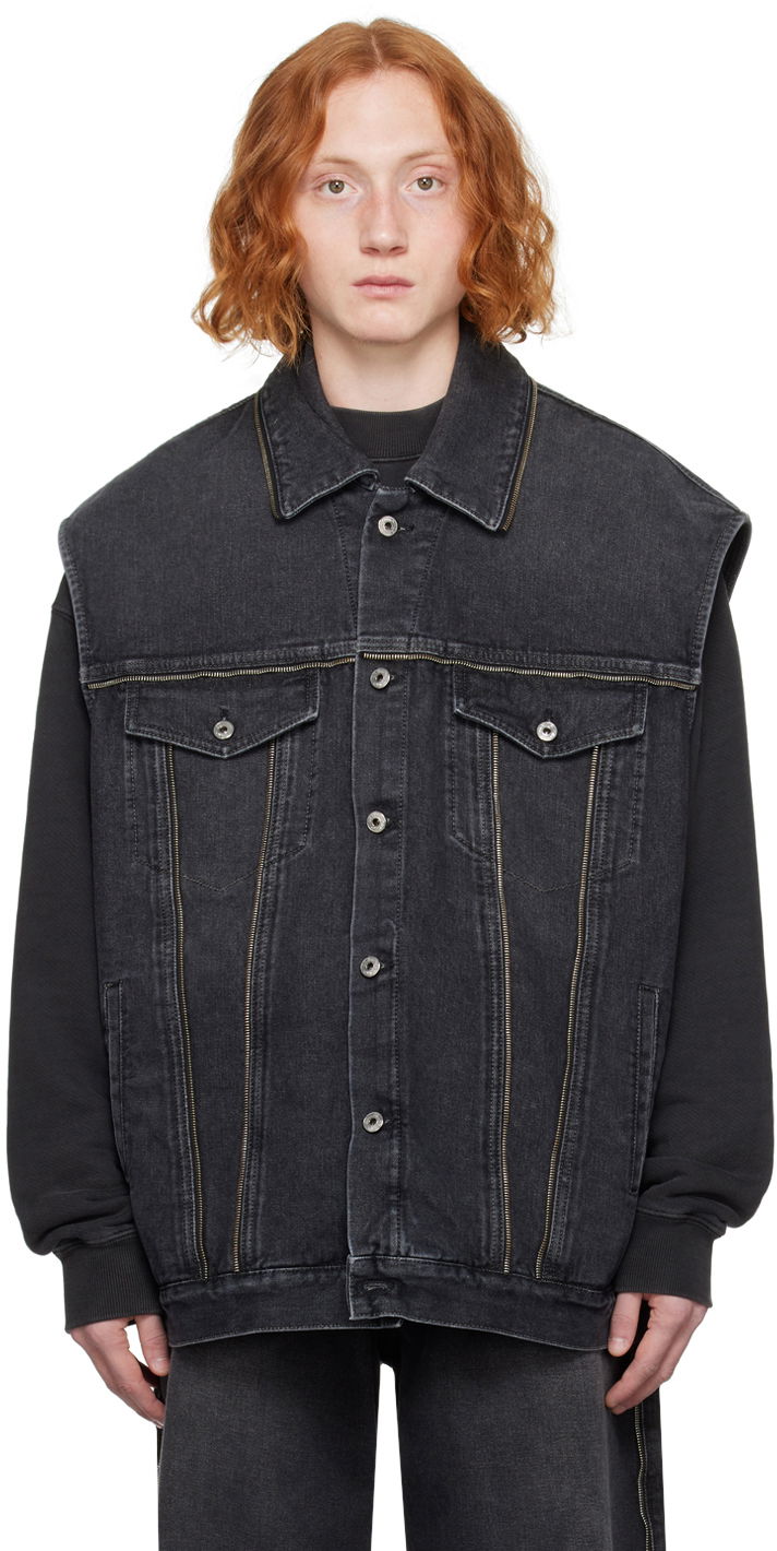 Vest Off-White Gray Zip Denim Vest Sort | OMYR001F23DEN0020900, 0
