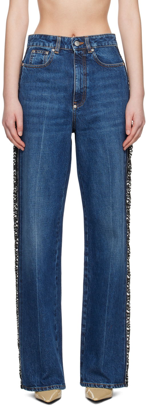 Jeans Stella McCartney Stella McCartney Lace High-Rise Straight Leg Jeans Blå | 6D03053SPH85, 0