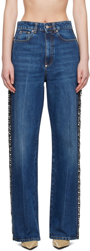Jeans Stella McCartney Stella McCartney Lace High-Rise Straight Leg Jeans Blå | 6D03053SPH85, 0
