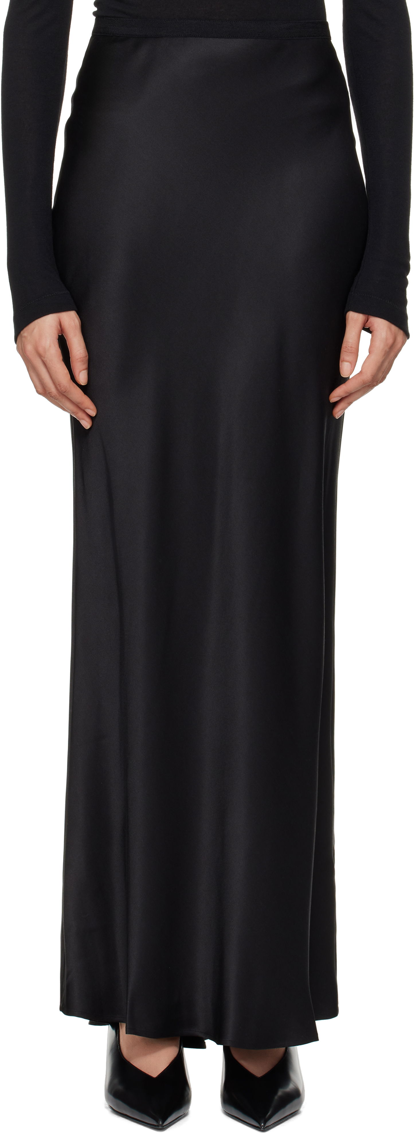 Nederdel Anine Bing Black Silk Maxi Skirt Sort | A-04-2320-000, 0