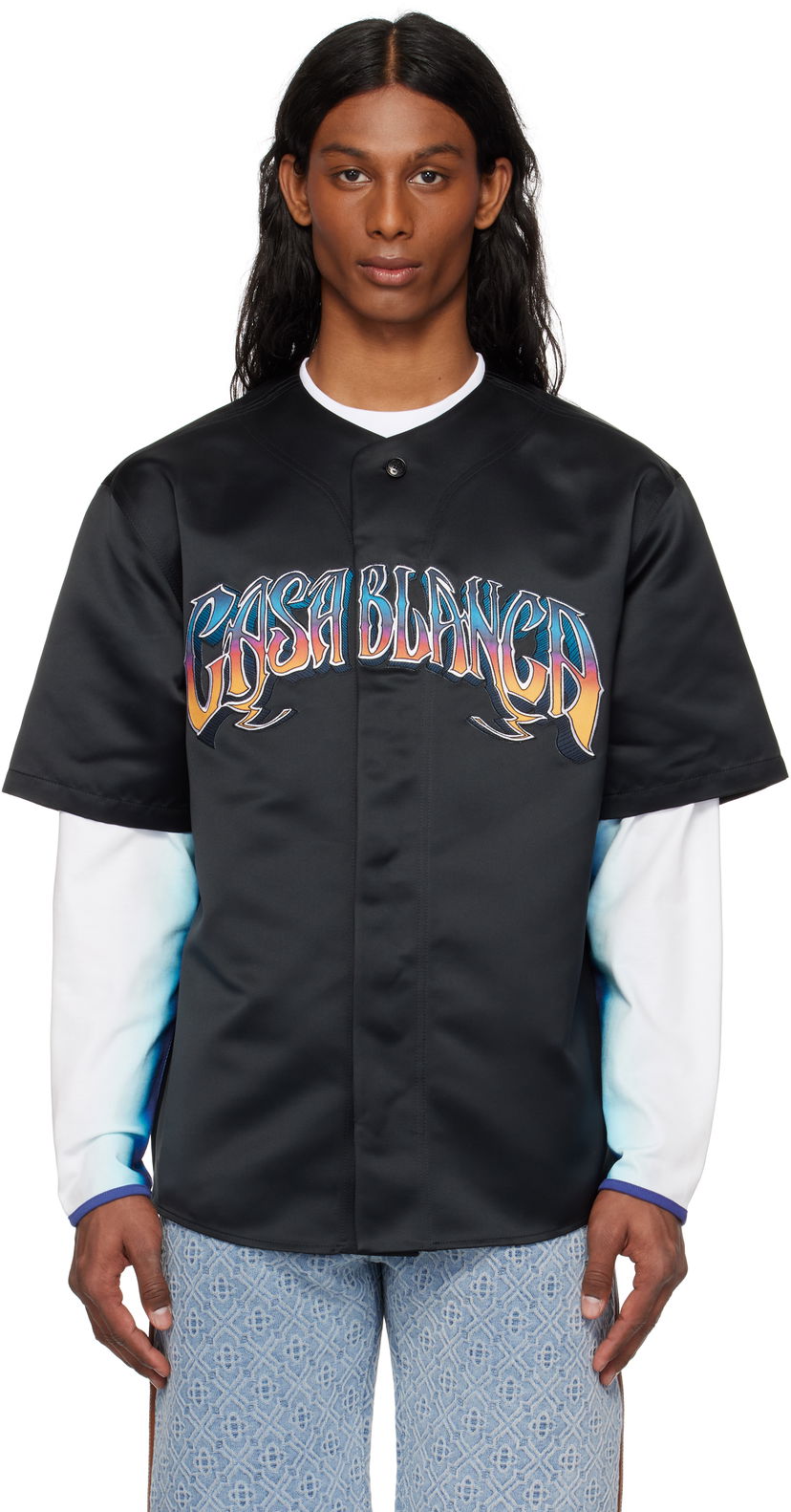 Jersey Casablanca Casablanca Gothic Baseball Shirt Sort | MS25-SH-153-01