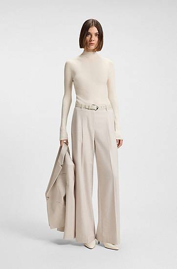 Sweater BOSS Mock-neck sweater in merino wool with mixed ribbing Beige | 50549166, 1