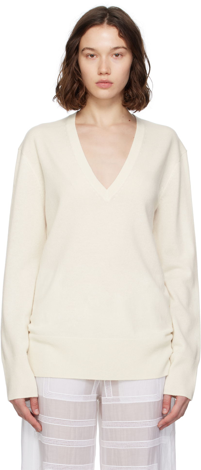 Sweater TOTEME TOTEME Cashmere V-Neck Knit Sweater Hvid | 252-WRT0521-YA0016