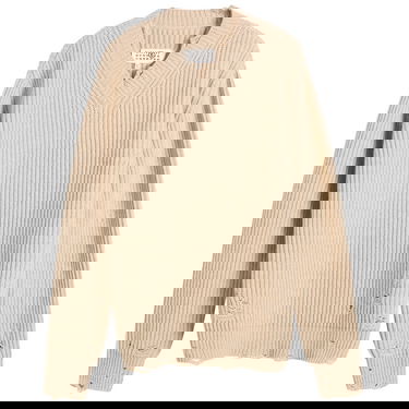 Sweater Maison Margiela MM6 Maison Margiela Distressed Knit Sweater, Size Large Beige | S52HN0011-M13138-806M, 1