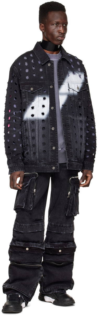 Jakke We11done We11done Distressed Logo Denim Jacket Sort | WD-DJ1-22-355-U-WB, 3