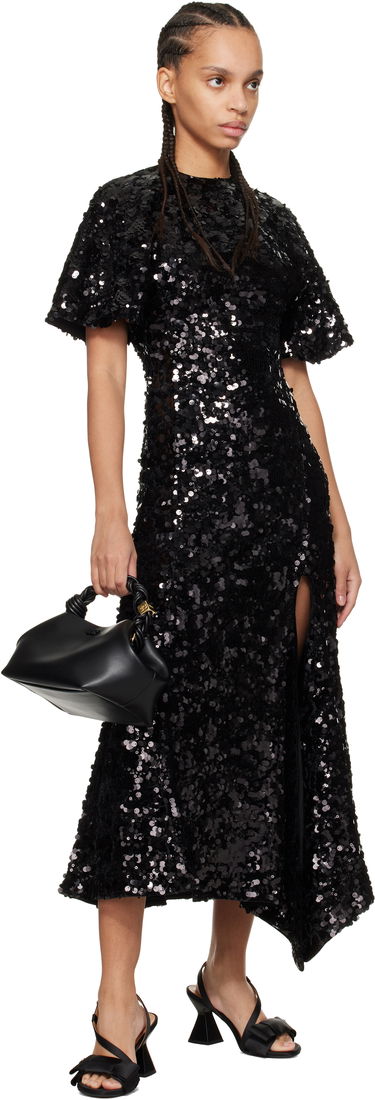 Kjole GANNI GANNI Velvet Sequin Maxi Dress Sort | T4044, 3