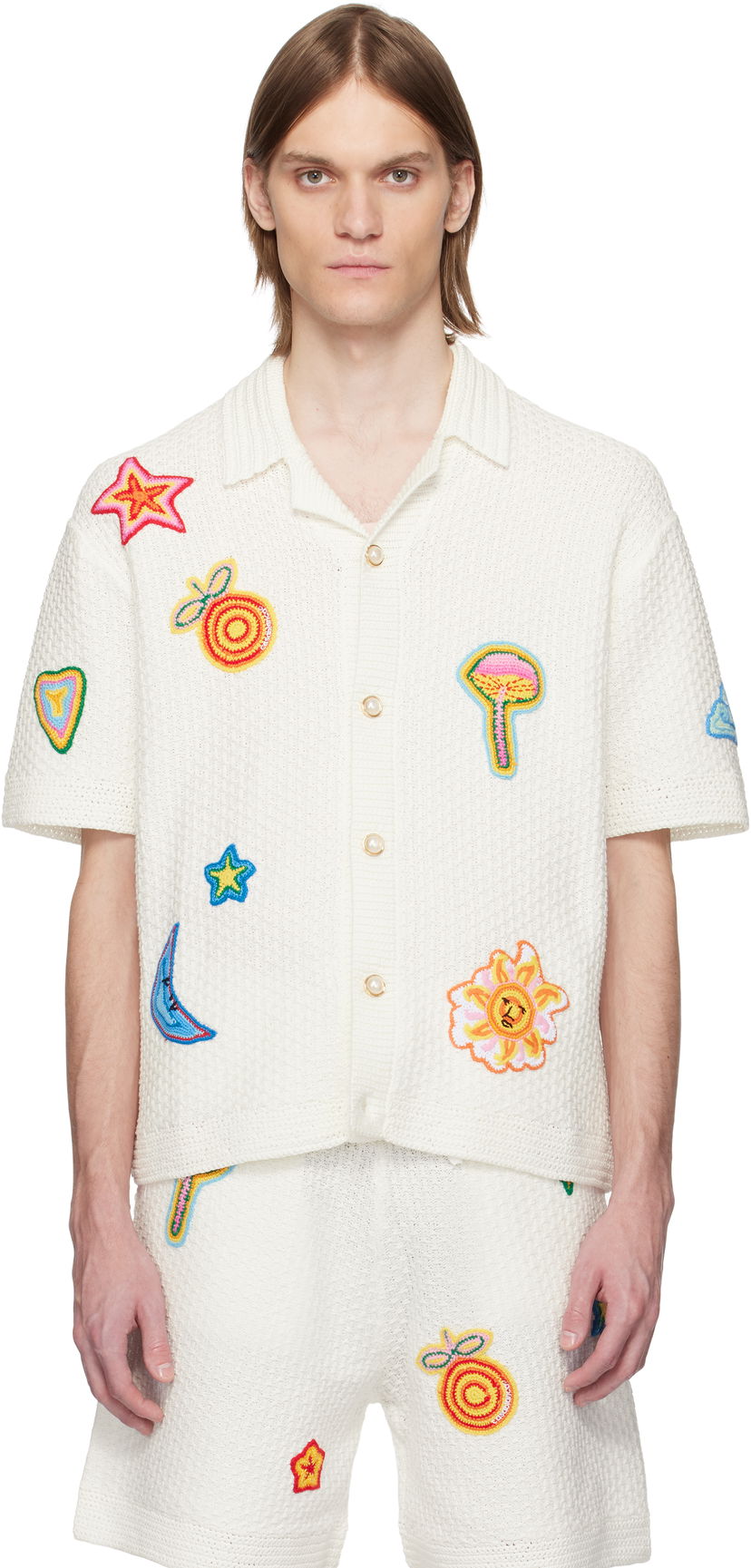 Skjorte Casablanca Casablanca Crochet Motif Shirt Hvid | MS25-KW-913-01