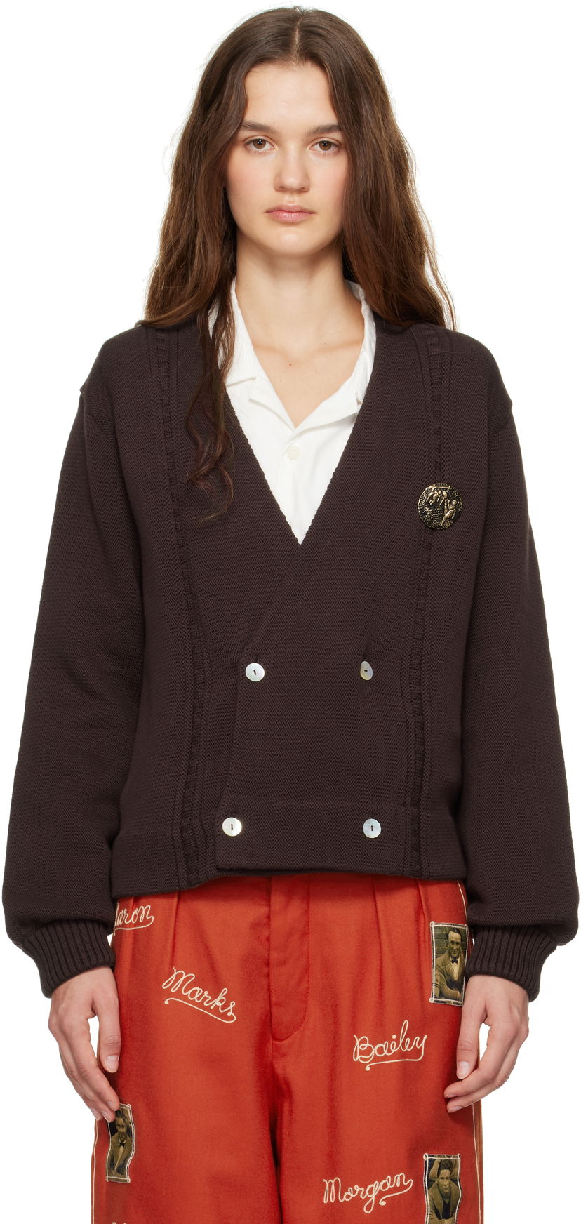 Sweater Bode Double-Breasted Cardigan Brun | MRF24KT032