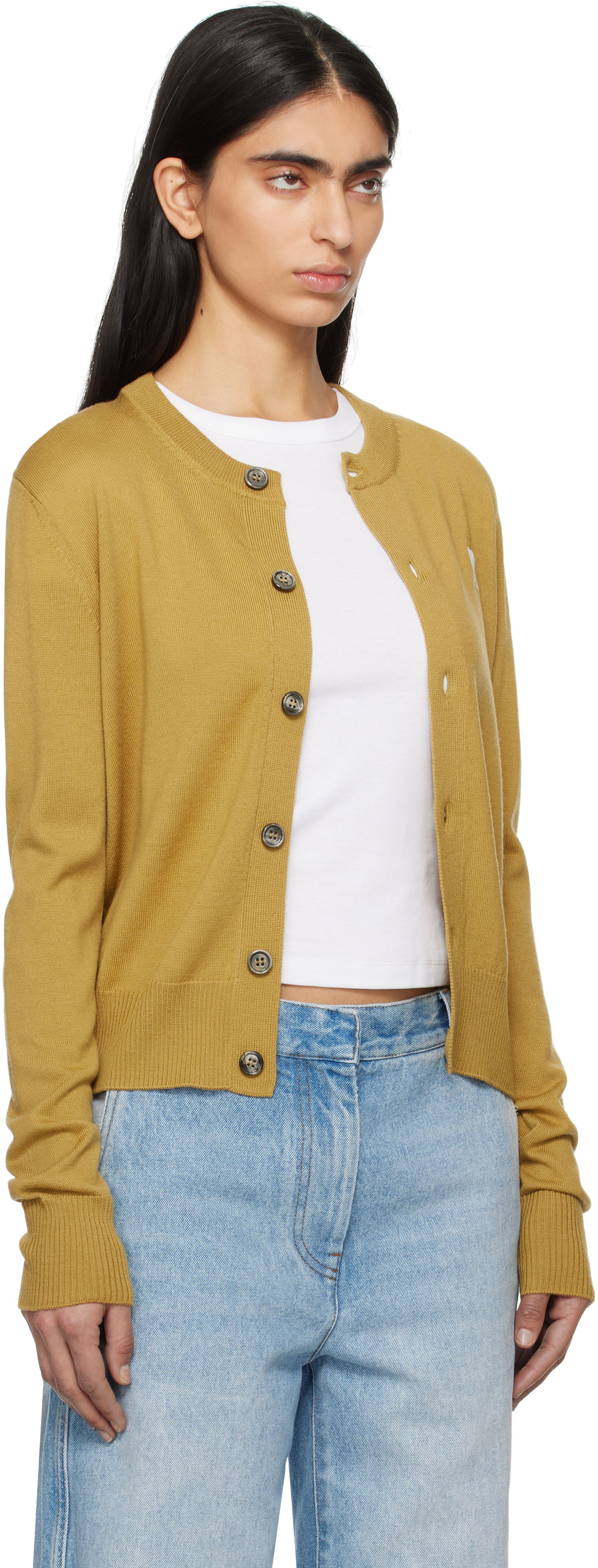 Sweater AMI AMI Paris Ami de Coeur Wool Cardigan Gul | FKC221.KN0025, 1