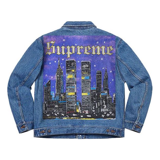 Jakke Supreme Supreme New York Painted Denim Trucker Jacket Blå | SUP-SS19-10079