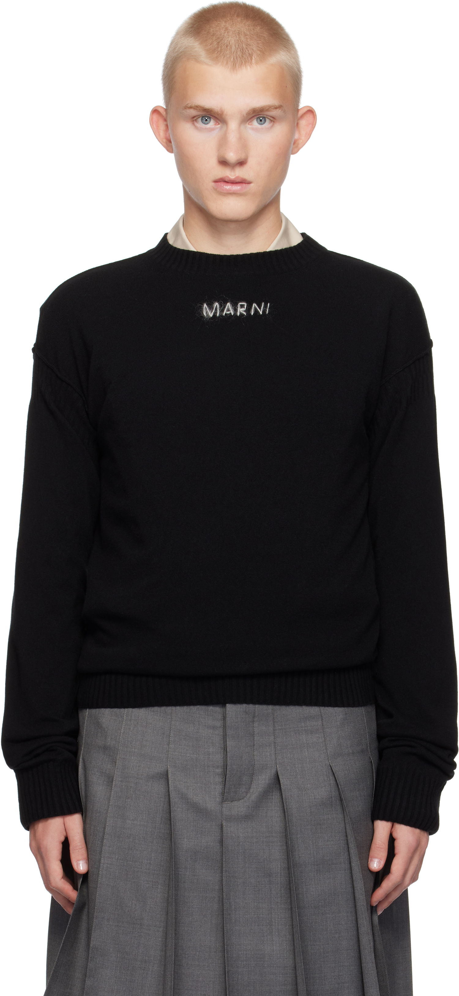 Sweater Marni Wool & Cashmere Logo Sweater Sort | GCMG0417A0 UFZ380, 0