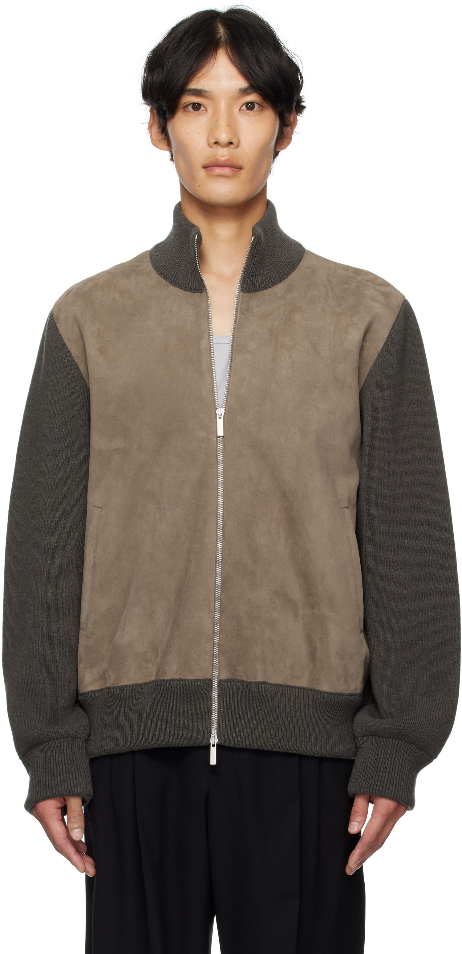Jakke FERRAGAMO Ferragamo Suede and Knit Panel Jacket Grå | 785964, 0