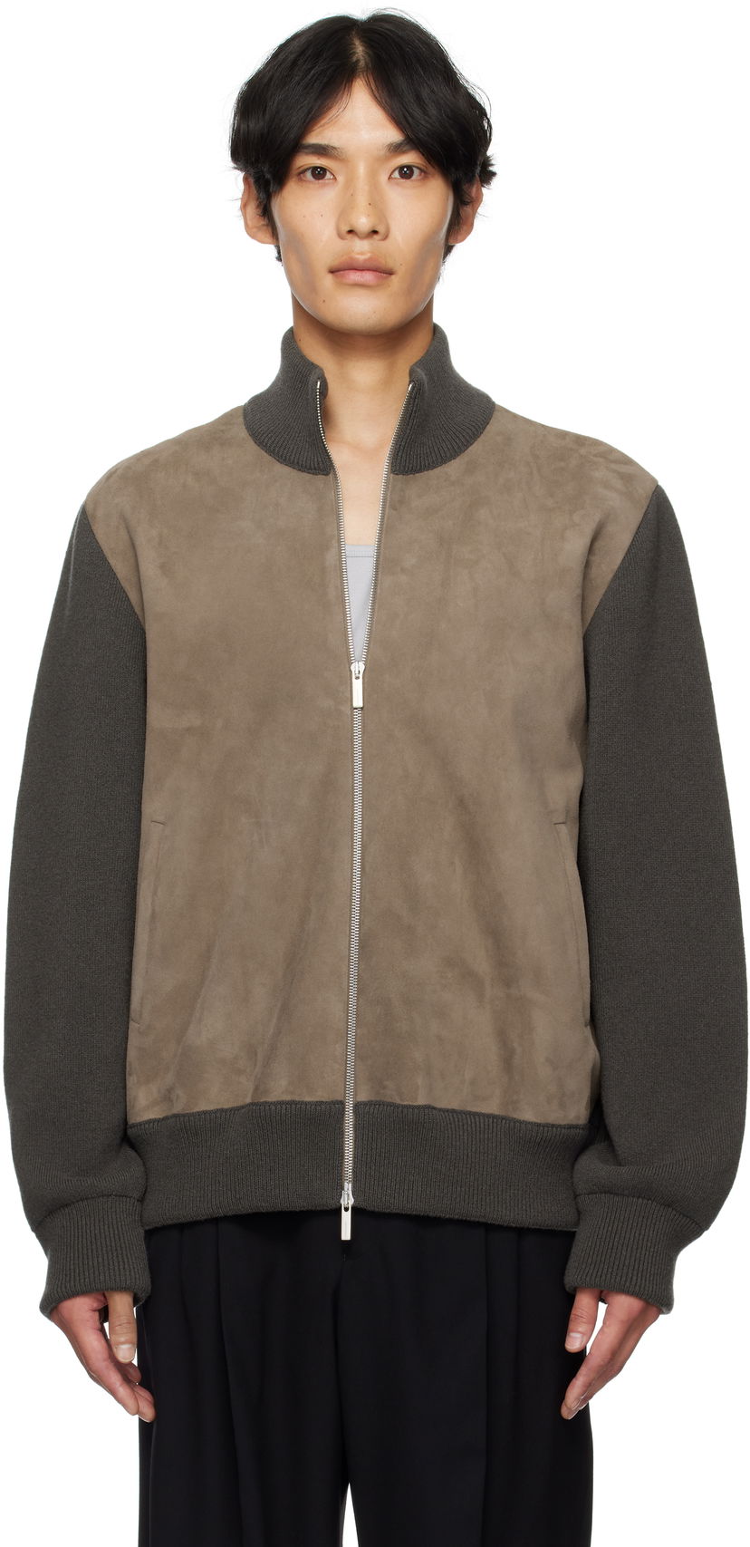 Jakke FERRAGAMO Ferragamo Suede and Knit Panel Jacket Grå | 785964