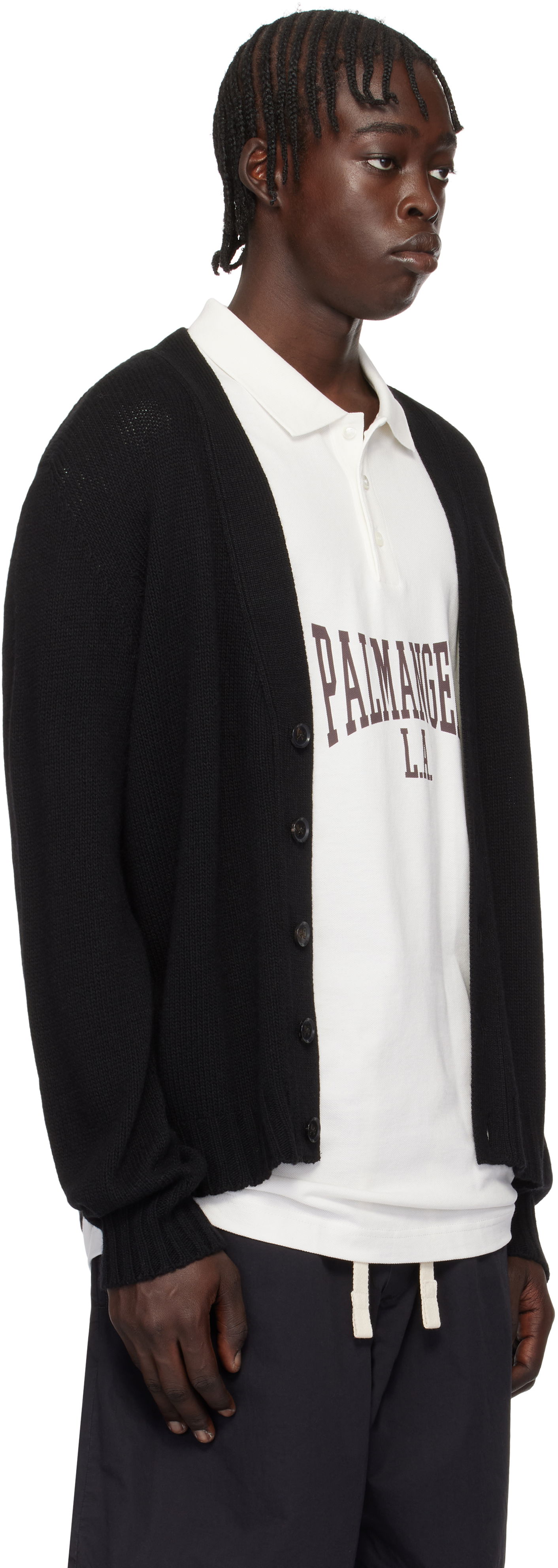 Sweater Palm Angels Curved Logo Black Cardigan Sort | PMHB035S25KNI0011008, 1