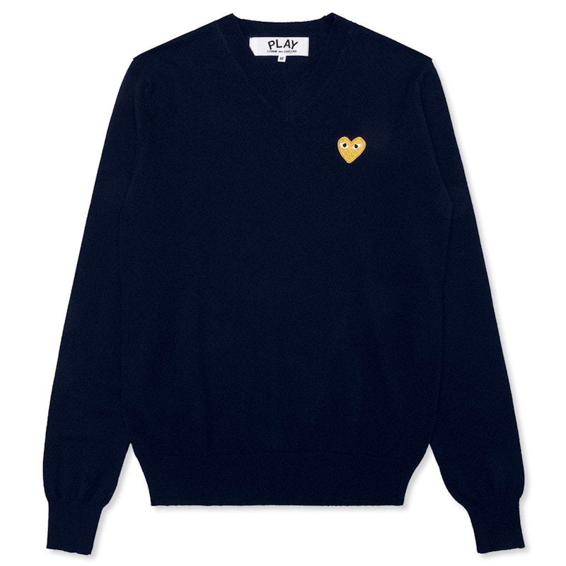 Sweater Comme des Garçons Play Gold Heart V-Neck Sweater Mørkeblå | AZ-N048-051-2