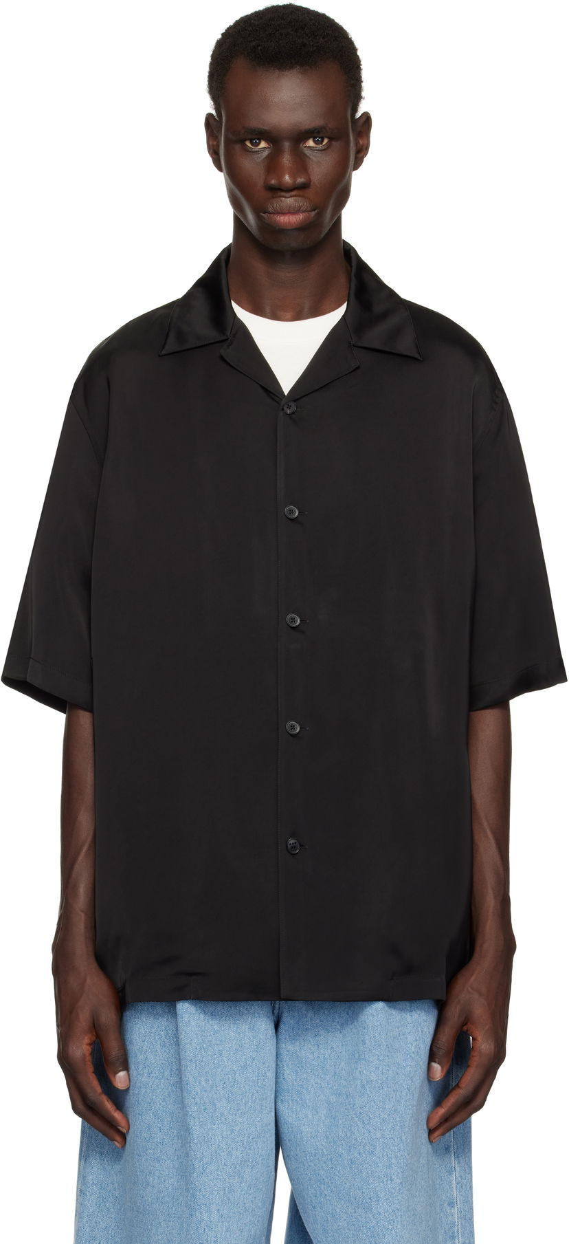 Skjorte Jil Sander Jil Sander Satin Short Sleeve Shirt Sort | J23DL0107_J65022